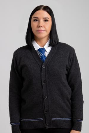 BLUE AND SILVER CARDIGAN 100% LAMBSWOOL